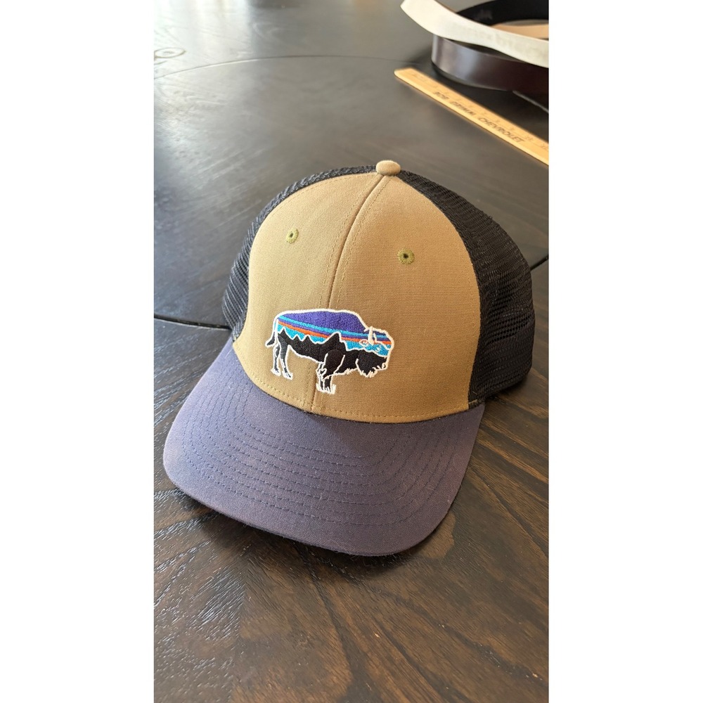Patagonia Trucker Hat Men One Size Brown Blue Excellent Bison Fitz Roy Mesh Cap